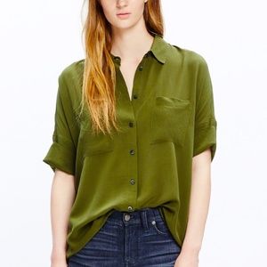 Madewell silk olive green courier blouse XS
